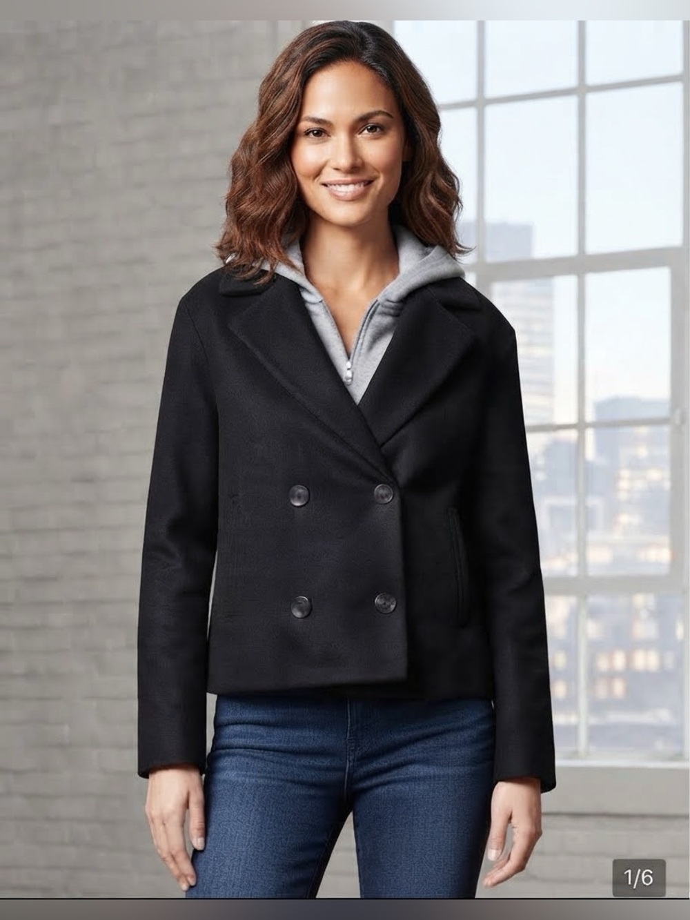 Iris Women's Black Double-Breasted Hooded Jacket
